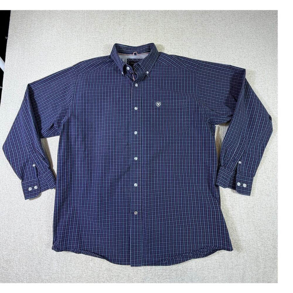 Ariat Pro Men's Large Blue Checked Long Sleeve Western Ranch Button Shirt Top